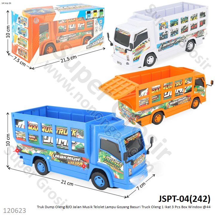 Truk Dump Oleng B/O Jalan Musik Telolet Lampu Goyang Basuri Truck Oleng 1 Ikat 3 Pcs Box Window @44
