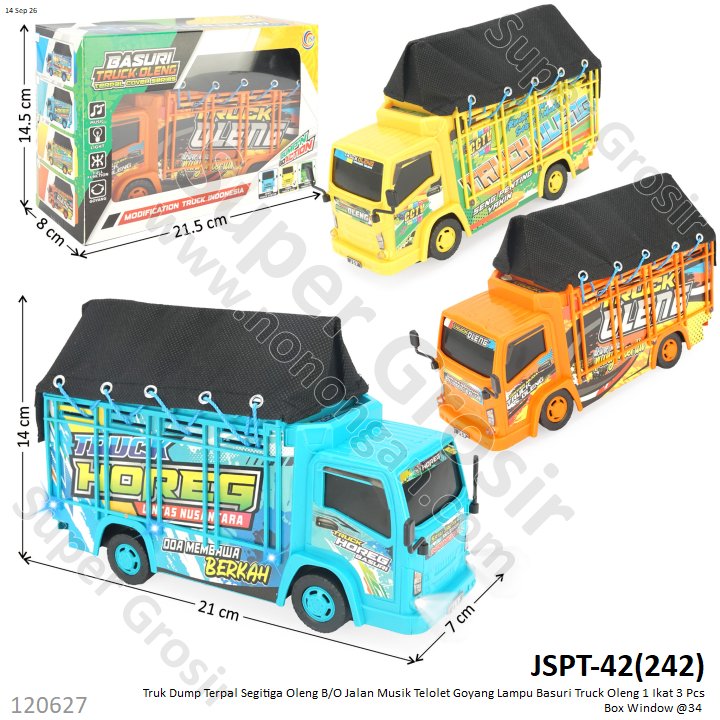 Truk Dump Terpal Segitiga Oleng B/O Jalan Musik Telolet Goyang Lampu Basuri Truck Oleng 1 Ikat 3 Pcs Box Window @34