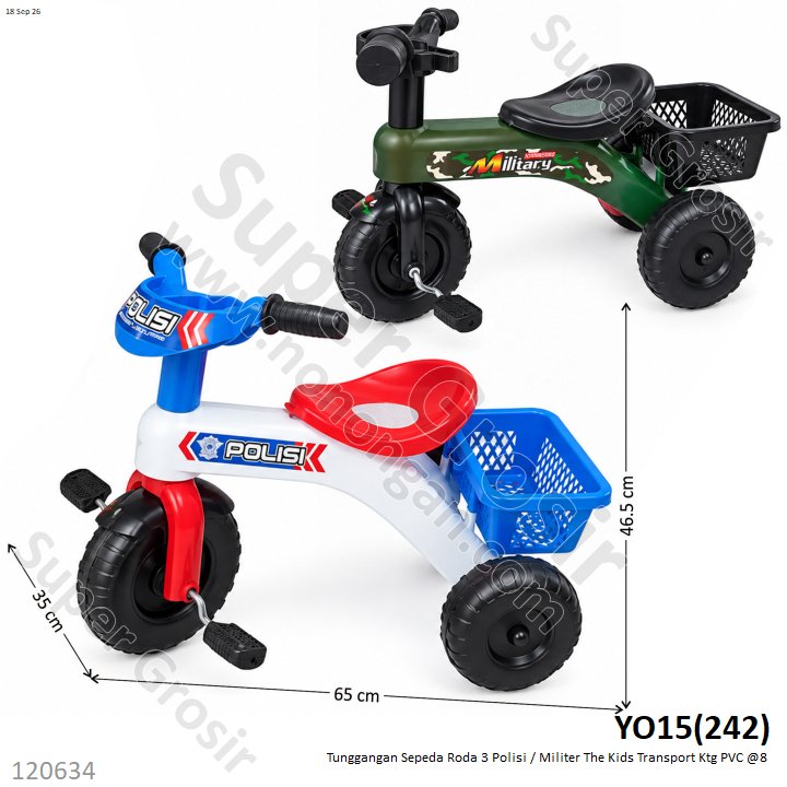 Tunggangan Sepeda Roda 3 Polisi / Militer The Kids Transport Ktg PVC @8