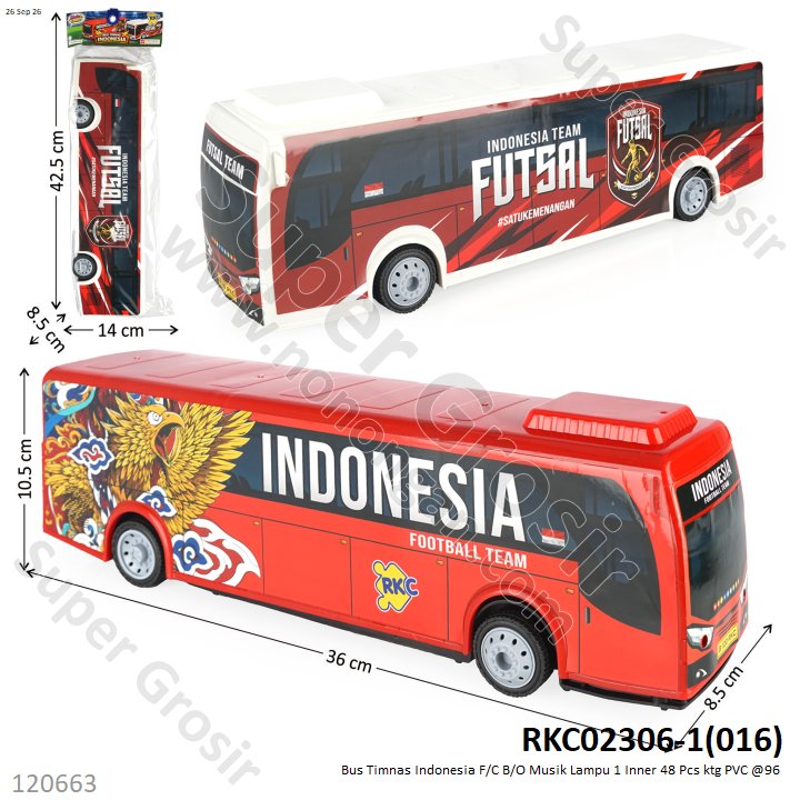 Bus Timnas Indonesia F/C B/O Musik Lampu 1 Inner 48 Pcs ktg PVC @96