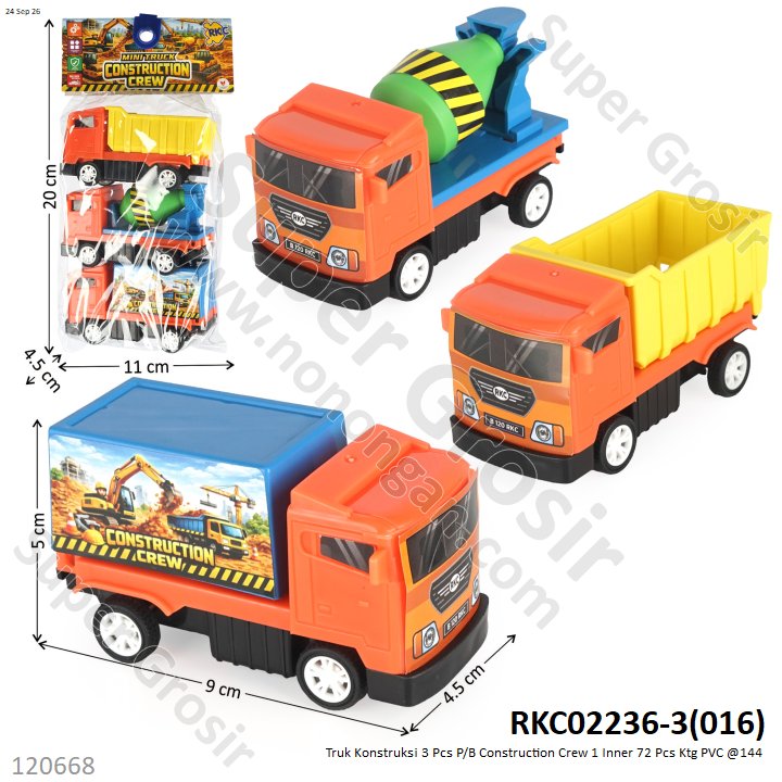 Truk Konstruksi 3 Pcs P/B Construction Crew 1 Inner 72 Pcs Ktg PVC @144