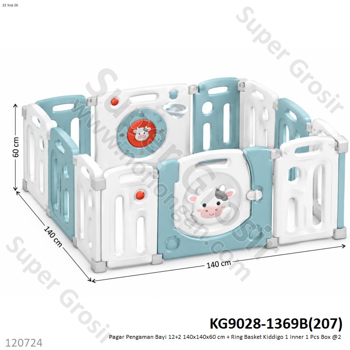 Pagar Pengaman Bayi 12+2 140x140x60 cm + Ring Basket Kiddigo 1 Inner 1 Pcs Box @2