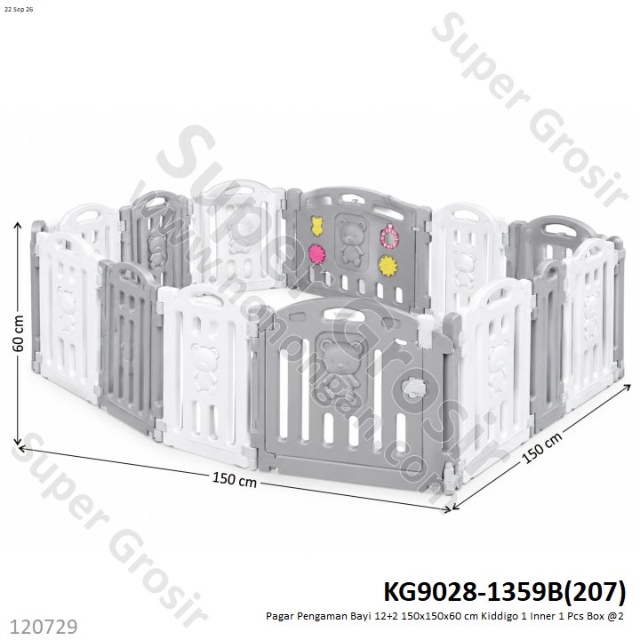 Pagar Pengaman Bayi 12+2 150x150x60 cm Kiddigo 1 Inner 1 Pcs Box @2