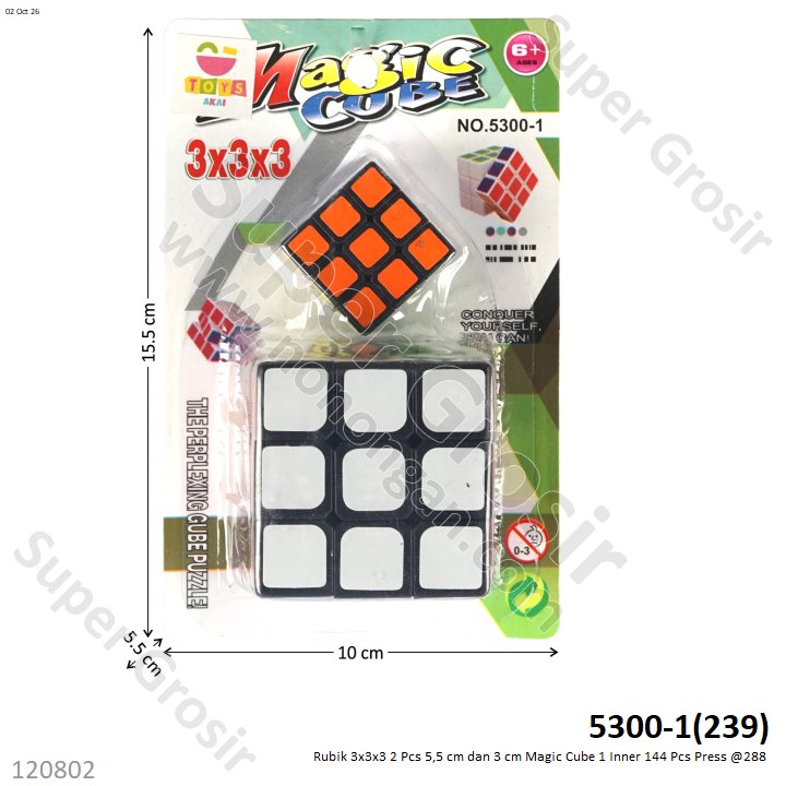 Rubik 3x3x3 2 Pcs 5,5 cm dan 3 cm Magic Cube 1 Inner 144 Pcs Press @288