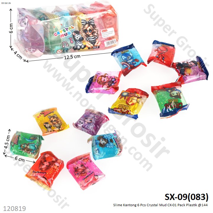Slime Kantong 6 Pcs Crystal Mud CX-01 Pack Plastik @144