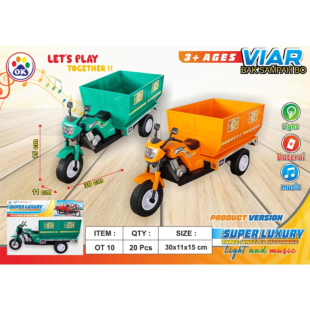 Sepeda Motor Viar Bak Sampah Roda 3 F/W B/O Musik Alarm Mundur Lampu + Tali Super Luxury Ktg PVC @20