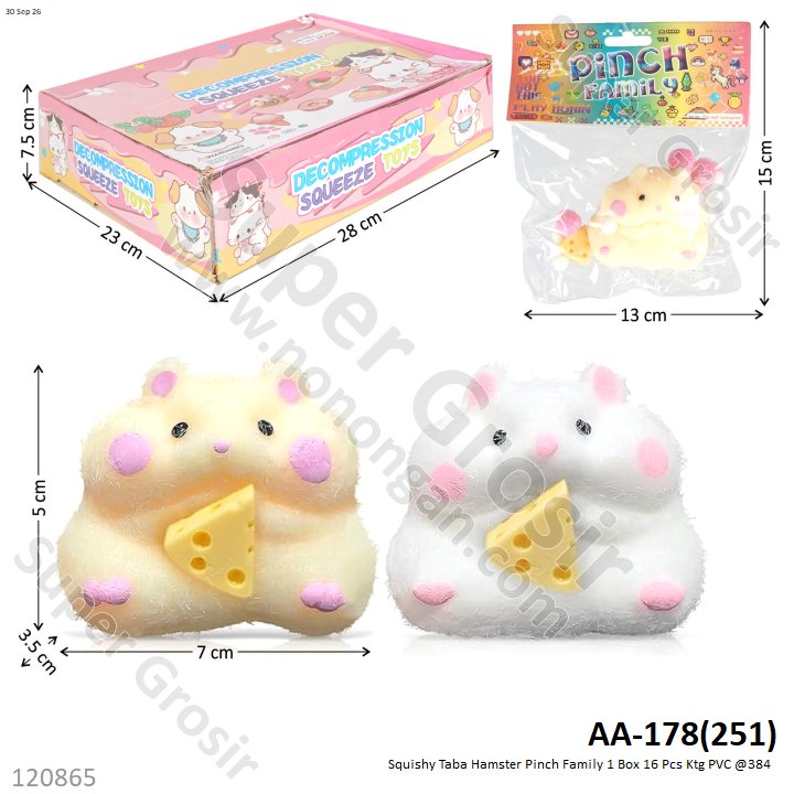 Squishy Taba Hamster Pinch Family 1 Box 16 Pcs Ktg PVC @384 