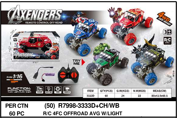 R/C Mobil Rock Crawler Avengers 1:16 Charge + Kabel Charge Lampu Axengers 27 MHz 4 Channel 1 Ikat 4 Pcs Box Window @60