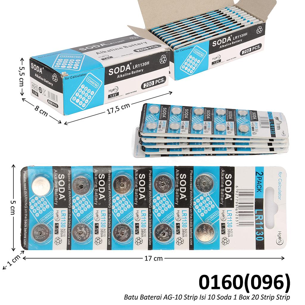 Batu Baterai AG-10 Strip Isi 10 Pcs Soda LR1130 1 Box 20 Strip Press @1000