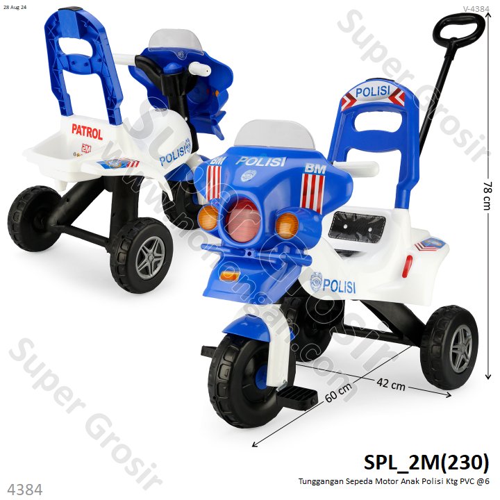 Tunggangan Sepeda Roda 3 Motor Polisi Dorong dan Sandaran Ktg PVC @6