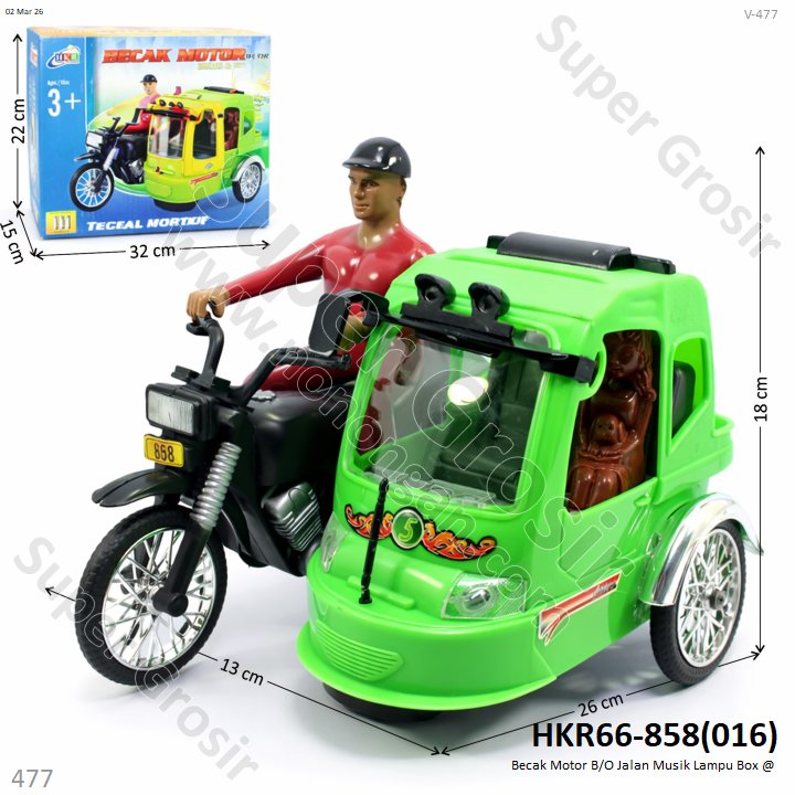 Becak Motor B/O Jalan Musik Lampu Box @