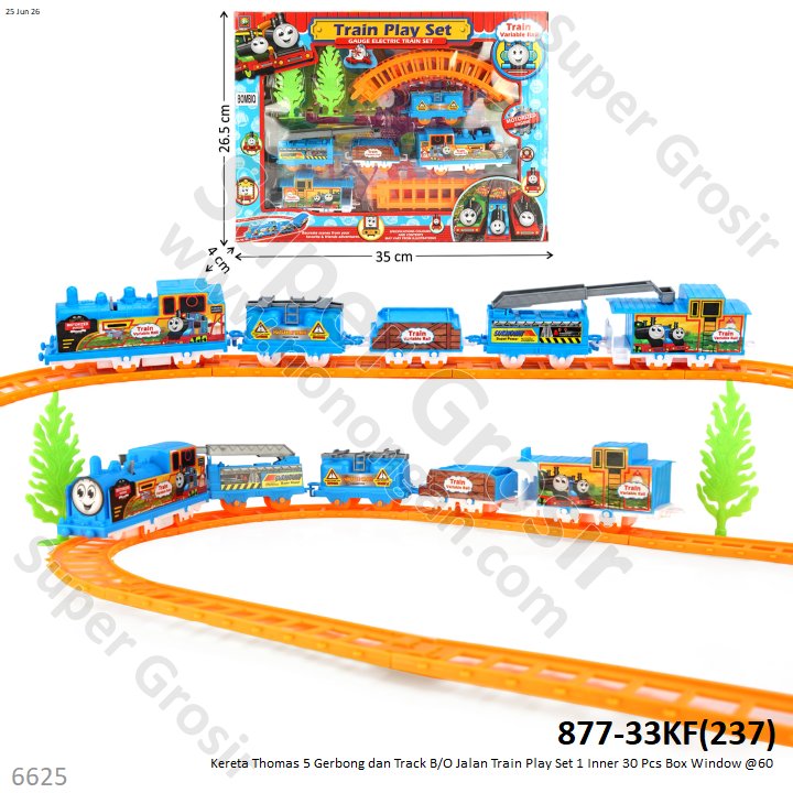 Kereta Thomas 5 Gerbong dan Track B/O Jalan Train Play Set 1 Inner 30 Pcs Box Window @60